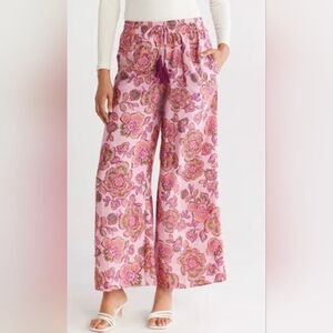Tahari Drawstring Wide-Leg Pants In summer beach Princess Floral Size Medium NWT